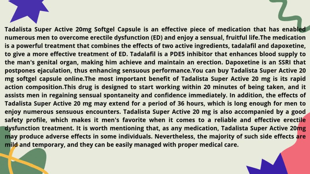 Buy Tadalista Super Active 20mg Softgel Capsule Online   tadalafil and dapoxetine